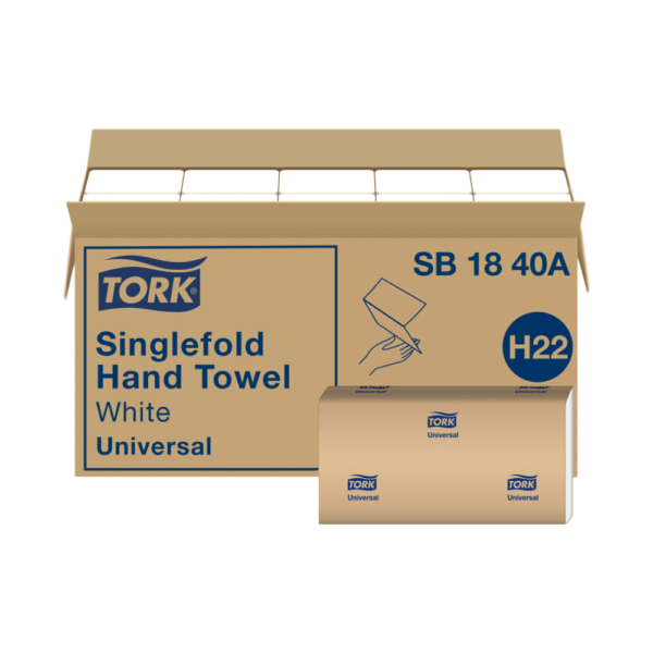 Tork® White Universal H22 Singlefold Paper Hand Towel (9.125 in. x 10.25 in., 250 Towels/PK, 16 PK/CS)